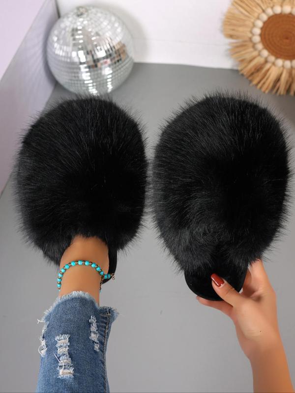 Women's Cute Plain Color Fluffy Plush Slippers, Casual Soft Comfortable Home Slippers, Warm Slippers for Indoor & Outdoor Use for Fall & Winter