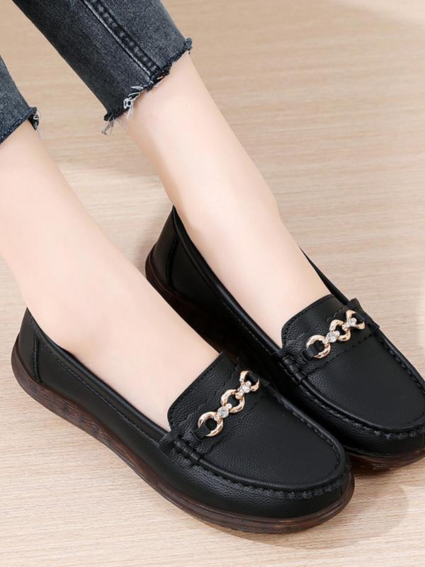 Women's Fashionable Solid Color Round Toe Slip-on Shoes, Casual Comfortable Versatile PU Leather Shoes, Summer 2024 New Trendy Walking Shoes for Daily Wear