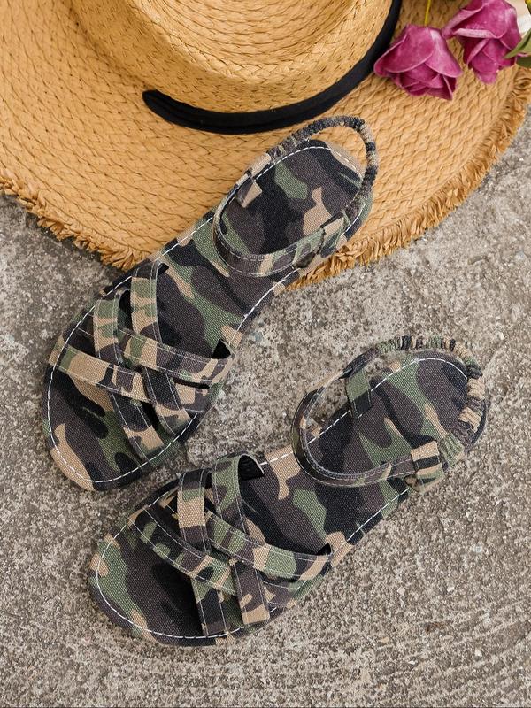 Women's Summer Fashionable Camo Print Slip on Sandals, 2024 New Style Casual Open Toe Sandals for Summer, Lightweight Breathable Non-slip Sandals for Outdoor Back To School Wear