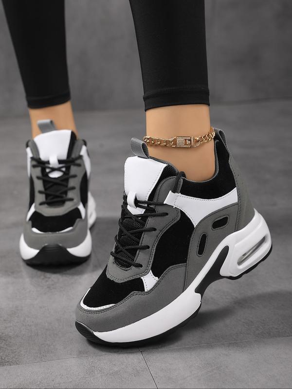 Women's Fashionable Lace Up Low Top Sneakers, Casual Comfortable Breathable Sports Running Shoes, All-match Platform Chunky Sneakers for Daily Wear