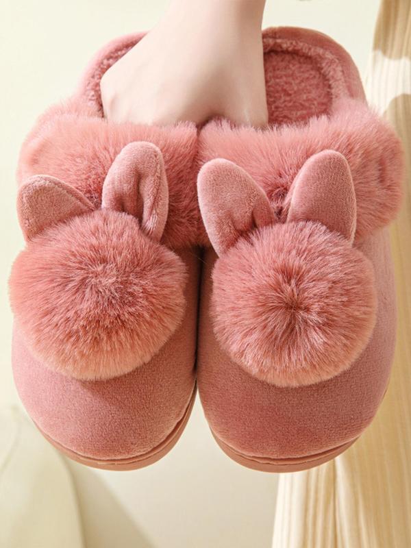 Women's Cute Rabbit Design Plush Slippers, Casual Soft Comfortable Home Slippers, Warm Slippers for Indoor & Outdoor Use for Fall & Winter