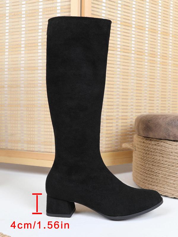 Women's Solid Color Fashionable Boots, Minimalist Versatile Thick Heel Boots for Daily Wear, Breathable and Elegant Boots for Women & Girls