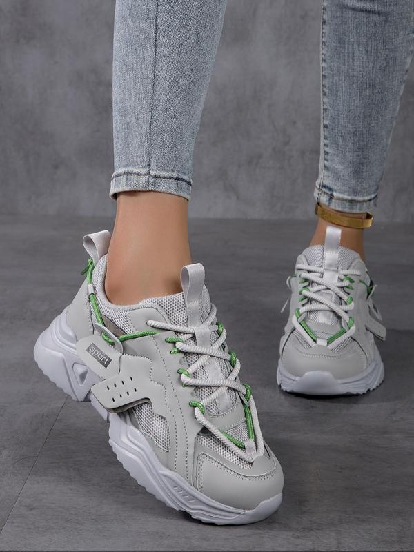 Summer Spring Plain Lace Up Mesh Breathable Platform Sneakers, Designer Shoes, 2024 New Style Casual Versatile Sports Shoes, Solid Color Chunky Sneakers Sporty Outdoor Walking Shoes for Women, Fall Outfits, Fall Freshness