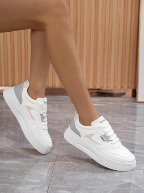 Women's Fashion Plain Lace Up Low Top Sneakers, Casual Comfortable Sports Shoes for Daily Wear, Female Round Toe Shoes for All Seasons