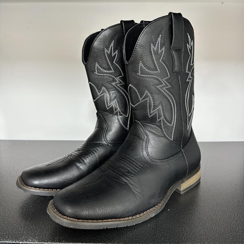 Cowboy Boots For Men Western Boot Durable Fashionable Retro Classic Square Toe Cow Boots, Accommodate Both Regular and Wide Calf, Stylish Square Toe, Western Fashion