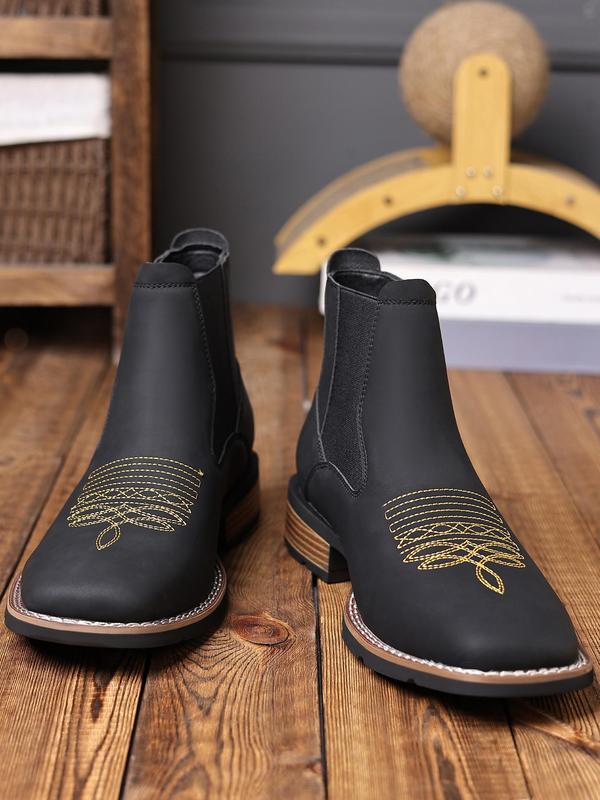 Men's Business Embroidering Design Ankle Boots, Fashionable Round Toe Chelsea Boots for Daily Wear, Male All-match Shoes for Daily Wear