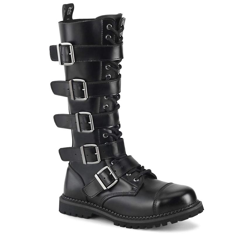 Demonia Men's Riot-18BK Black Leather Knee-high Boots