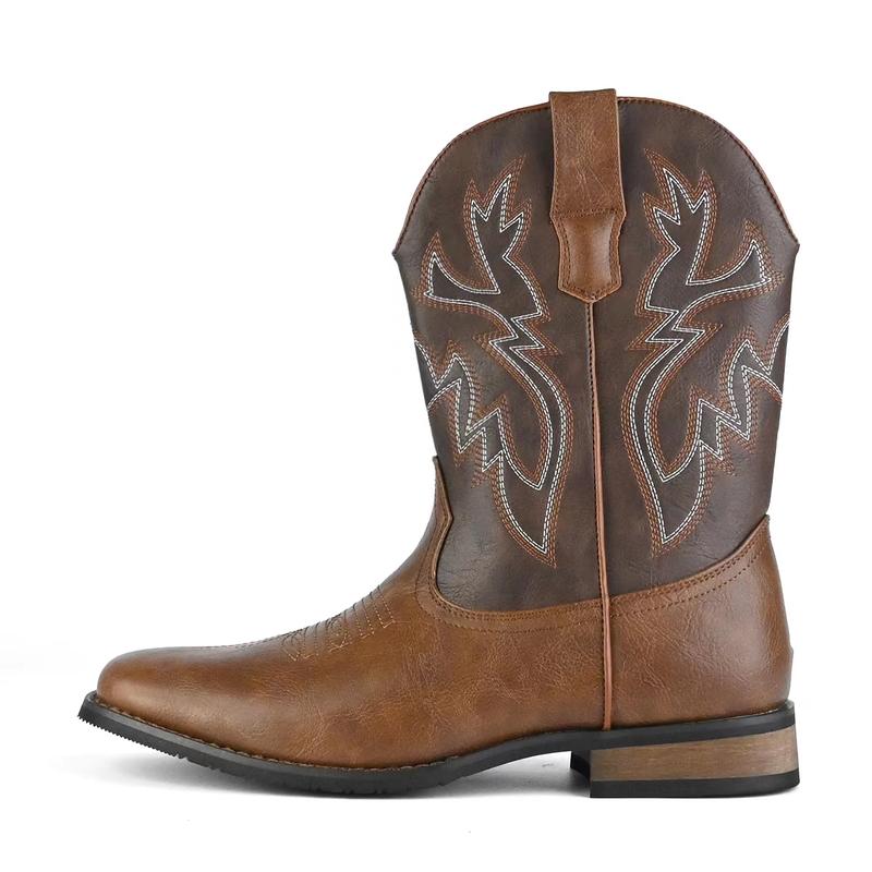 Cowboy Boots For Men Western Boot Durable Fashionable Retro Classic Square Toe Cow Boots, Accommodate Both Regular and Wide Calf, Stylish Square Toe, Western Fashion