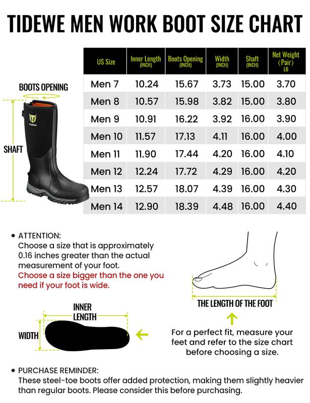 TIDEWE Work Boots Puncture-Proof with Steel Toe & Shank, Waterproof Anti Slip Rubber Boots for men, 6mm Neoprene Outdoor Boots Boy Footwear Walking Shoes Comfort Rain Shoes for Men steel toe boot men s boots work