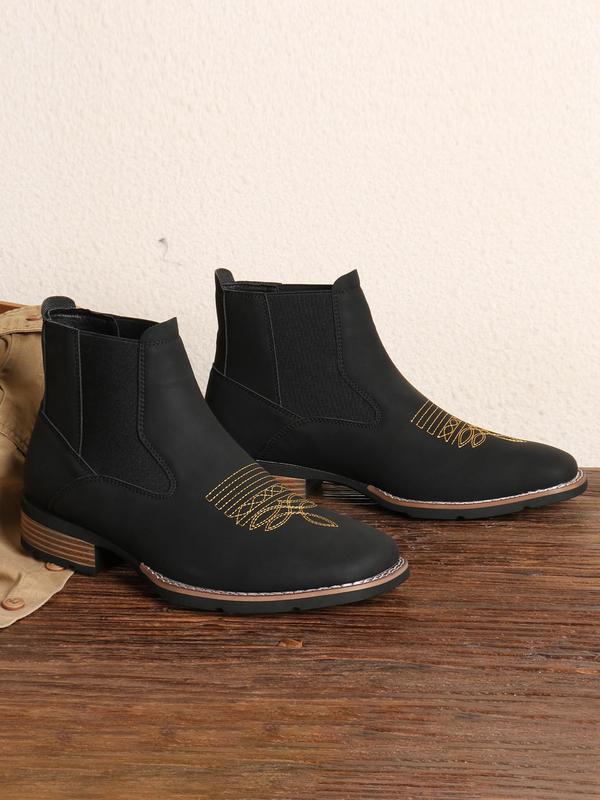 Men's Business Embroidering Design Ankle Boots, Fashionable Round Toe Chelsea Boots for Daily Wear, Male All-match Shoes for Daily Wear