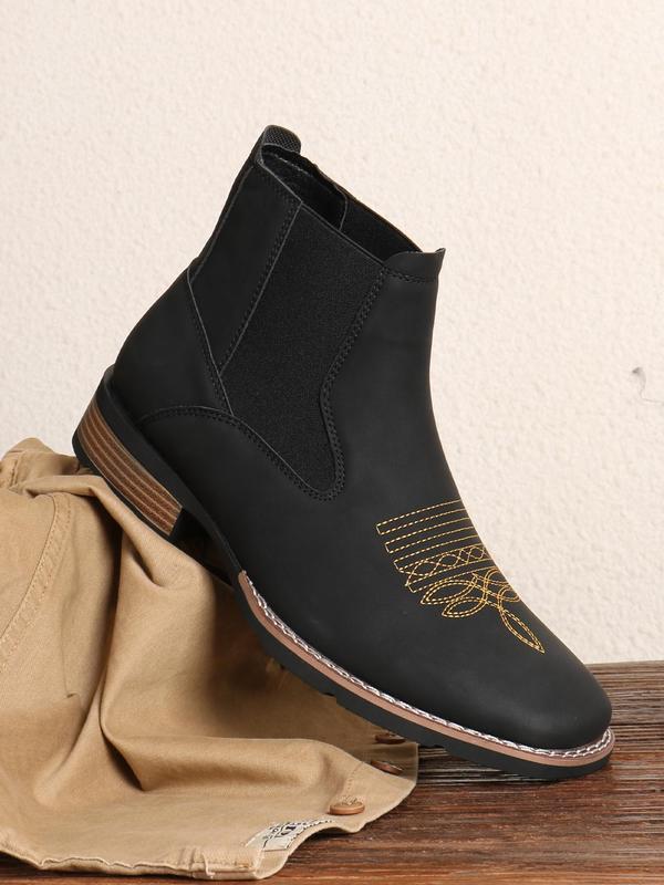 Men's Business Embroidering Design Ankle Boots, Fashionable Round Toe Chelsea Boots for Daily Wear, Male All-match Shoes for Daily Wear