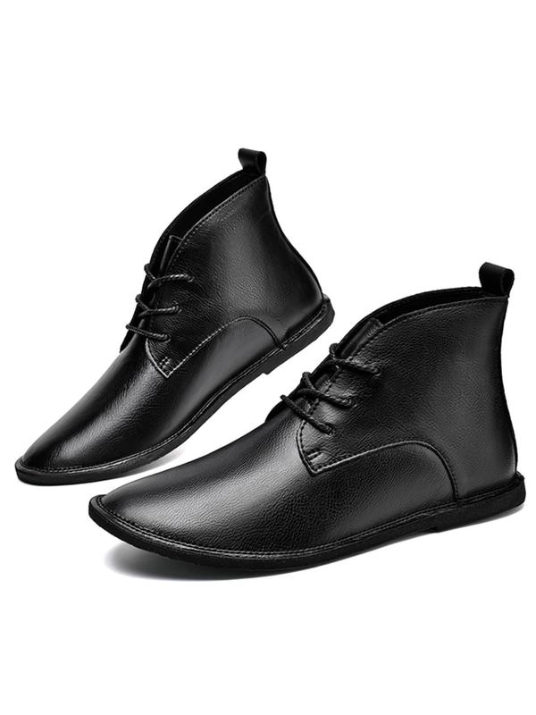 Men's Fashion Solid Color Ankle Boots, 1 Pair Casual Lace up Boots for Fall & Winter, Male All-match Round Toe Boots for Daily Wear