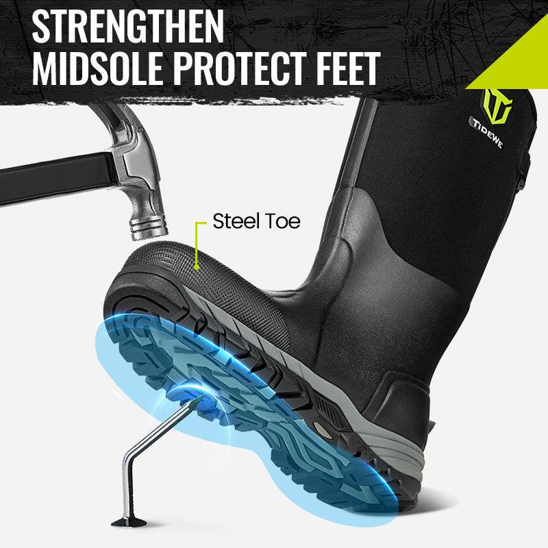 TIDEWE Work Boots Puncture-Proof with Steel Toe & Shank, Waterproof Anti Slip Rubber Boots for men, 6mm Neoprene Outdoor Boots Boy Footwear Walking Shoes Comfort Rain Shoes for Men steel toe boot men s boots work