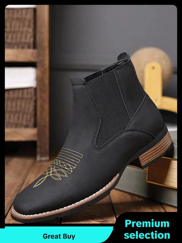 Men's Business Embroidering Design Ankle Boots, Fashionable Round Toe Chelsea Boots for Daily Wear, Male All-match Shoes for Daily Wear