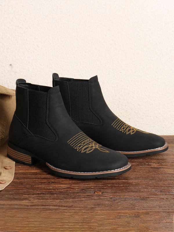 Men's Business Embroidering Design Ankle Boots, Fashionable Round Toe Chelsea Boots for Daily Wear, Male All-match Shoes for Daily Wear