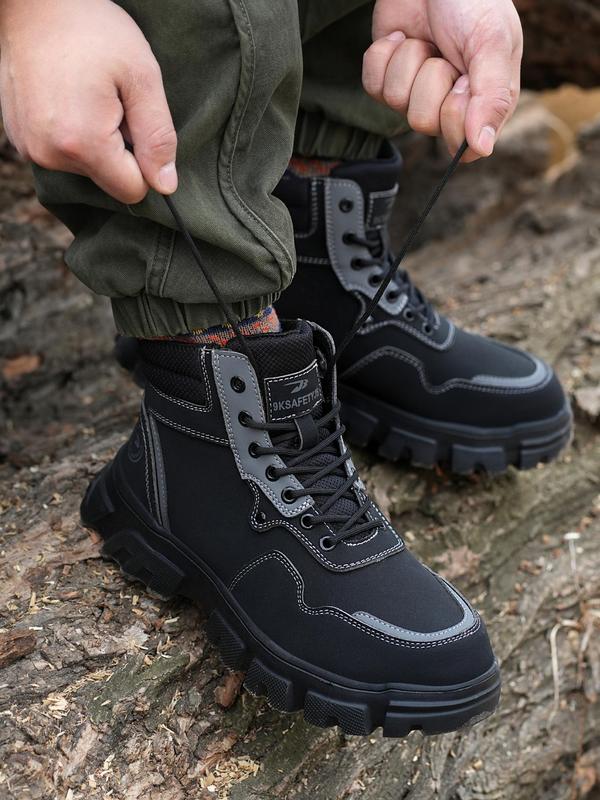 Men's Fashionable Anti-smashing Anti-puncture Work Boots, Casual Comfortable Breathable High Top Safety Boots, Wear-resistant Outdoor Safety Hiking Boots