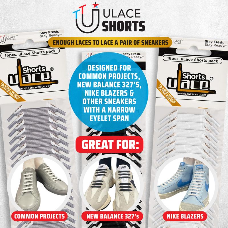 uLace Shorts No-Tie Shoelaces: Stretchy, Easy-to-Install Elastic Laces for Sneakers - Set of 16 Footwear Comfort