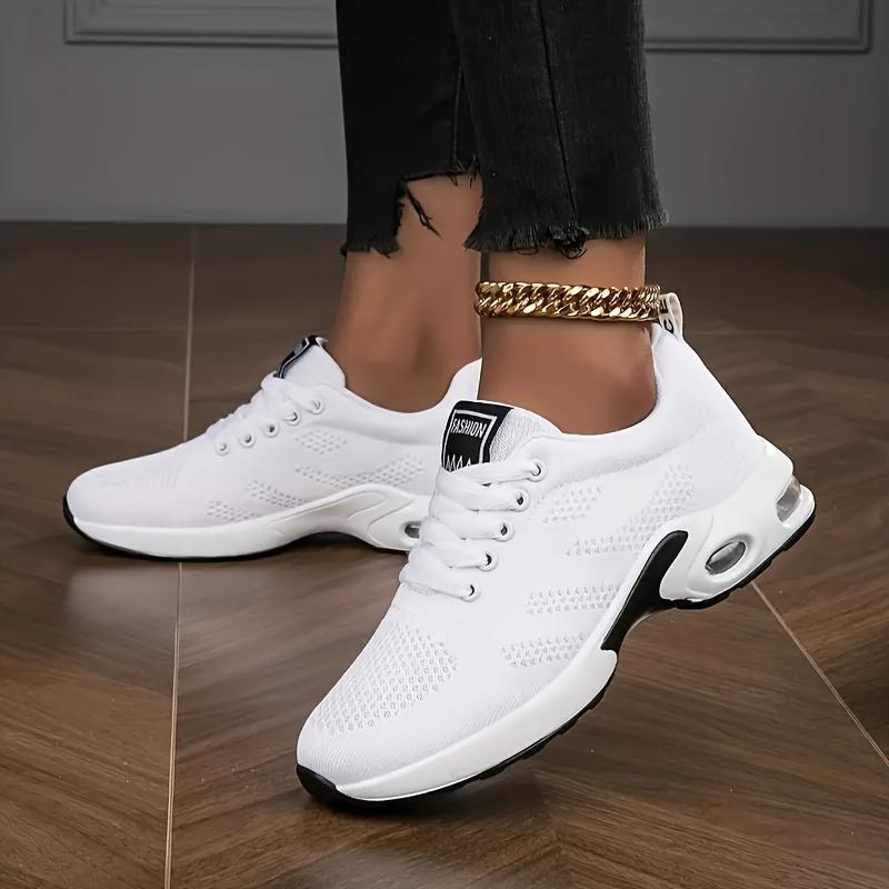 Women's Breathable Mesh Fabric Low Top Fashion Sneakers with Solid Color, Lace-up Closure, Plain Toe, and Comfortable PU Sole - All-Season Casual Sport Shoes Closed Training