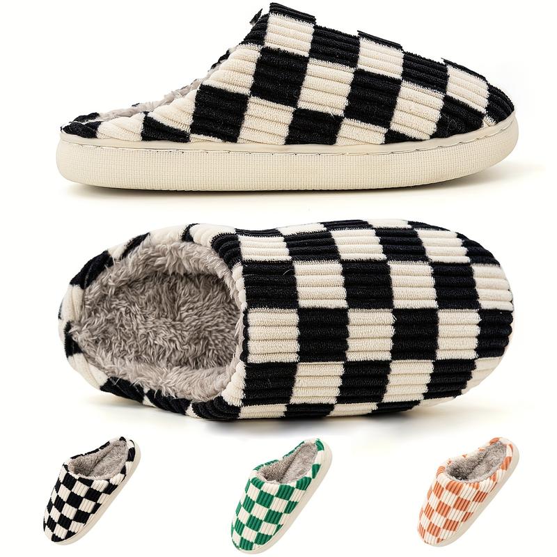 Mens House Slippers Plaid Scuff Slides Women Cozy Memory Foam Slipper Slip On Warm Checkered Shoes Indoor Outdoor With Non-slip