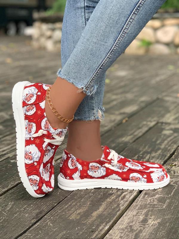 Women's Christmas Themed Santa Claus Pattern Canvas Shoes, Casual Comfortable Round Toe Low Top Sneakers, Female All-match Basic Shoes for Daily Wear