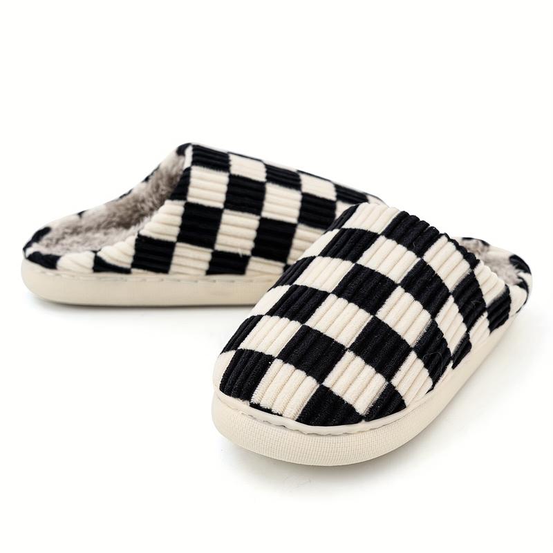 Mens House Slippers Plaid Scuff Slides Women Cozy Memory Foam Slipper Slip On Warm Checkered Shoes Indoor Outdoor With Non-slip