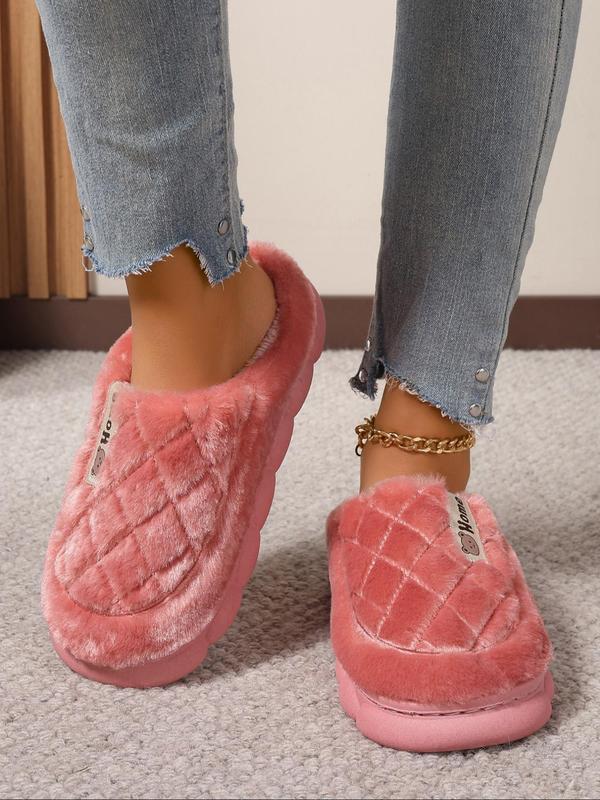 Women's Solid Color Quilted Plush Slippers, Casual Soft Comfortable Home Slippers, Warm Slippers for Indoor & Outdoor Use for Fall & Winter