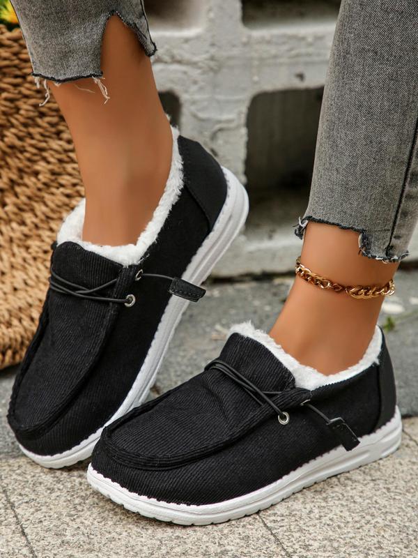 Women's Solid Color Fluffy Lined Warm Shoes, Casual Flat Shoes for Fall & Winter, Female All-match Round Toe Shoes for Daily Wear