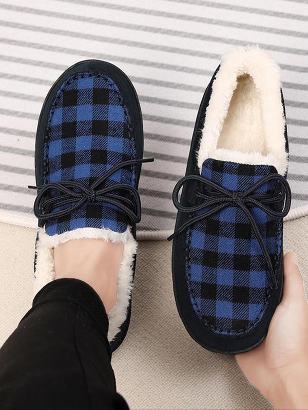 Men's Casual Plaid Pattern Contrast Faux Fur Lined Slippers, Casual Comfortable Home Slippers, Warm Loafers for Indoor & Outdoor Use for Fall & Winter