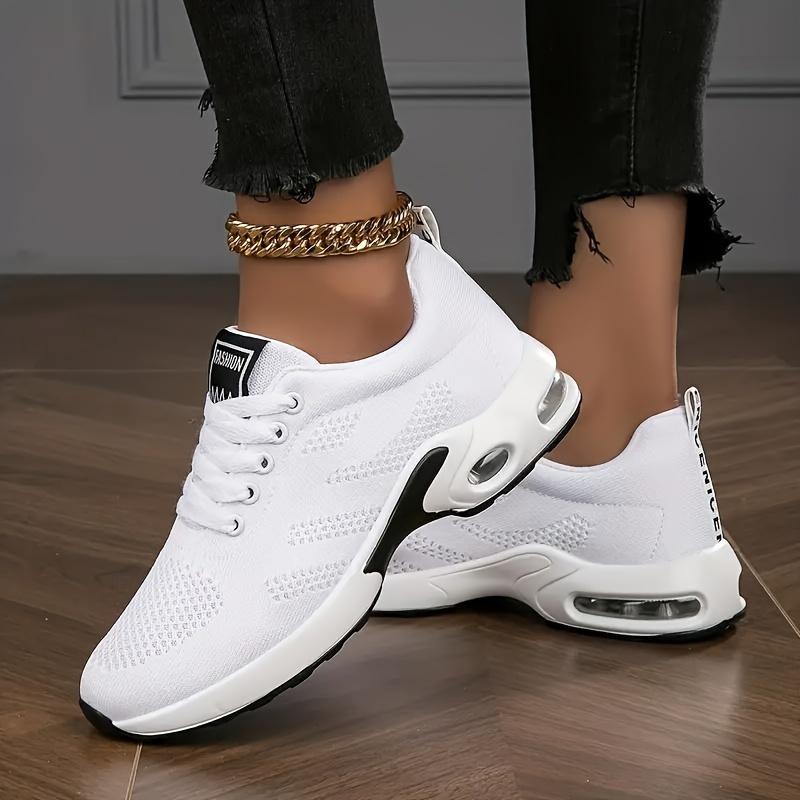 Women's Breathable Mesh Fabric Low Top Fashion Sneakers with Solid Color, Lace-up Closure, Plain Toe, and Comfortable PU Sole - All-Season Casual Sport Shoes Closed Training