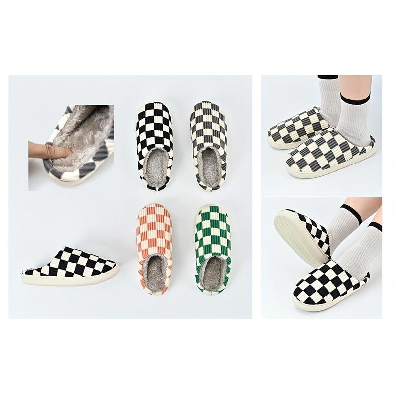 Mens House Slippers Plaid Scuff Slides Women Cozy Memory Foam Slipper Slip On Warm Checkered Shoes Indoor Outdoor With Non-slip