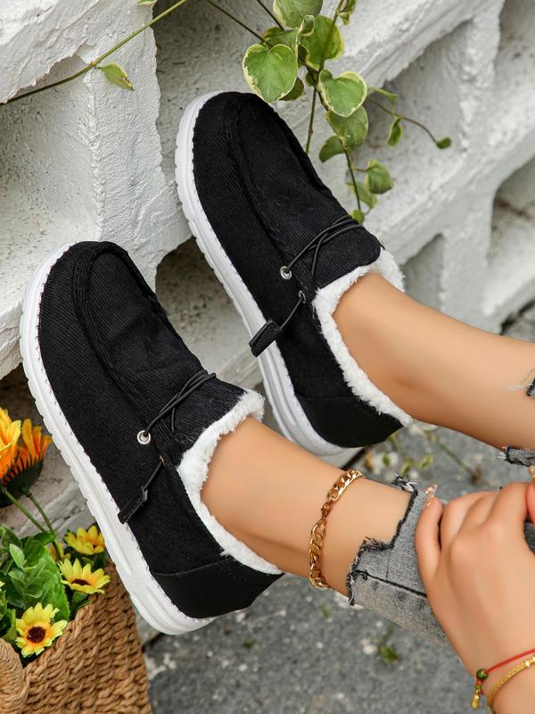 Women's Solid Color Fluffy Lined Warm Shoes, Casual Flat Shoes for Fall & Winter, Female All-match Round Toe Shoes for Daily Wear