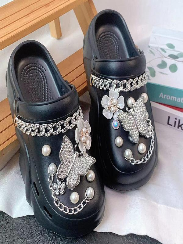 Faux Pearl & Rhinestone Decorated Shoe Charm, Cute Butterfly & Flower Design Shoe Decoration for Women's Clogs, Fashionable Shoes Decorations for Clogs