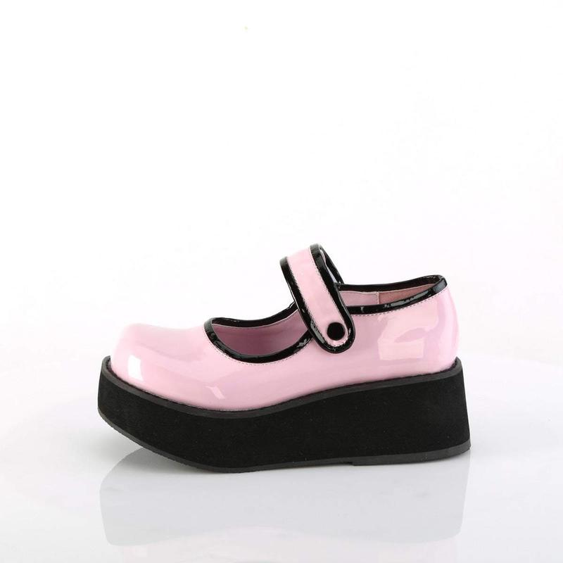 Demonia Sprite-01 Baby Pink Holo Patent Platforms