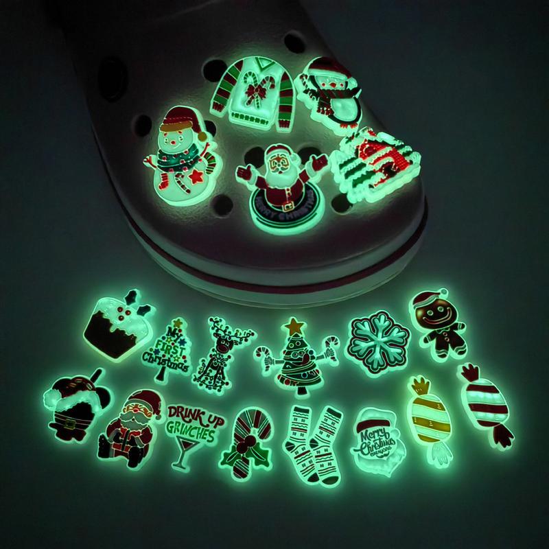 Merry Christmas Jibbitz, Clog Charms, Cute Xmas Shoe Charms, Glow in the dark Jibbitz