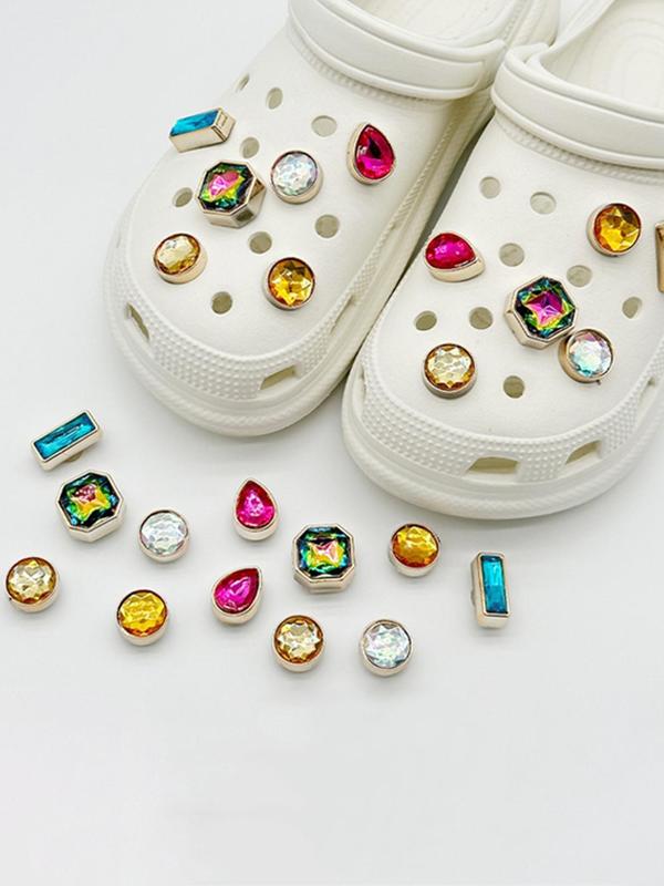 Rhinestone Decorated Water Drop & Geometric Design Shoe Charms, Fashionable Novelty Shoes Decorations for Clogs, Cute Shoes Diy Accessories for Women & Girls