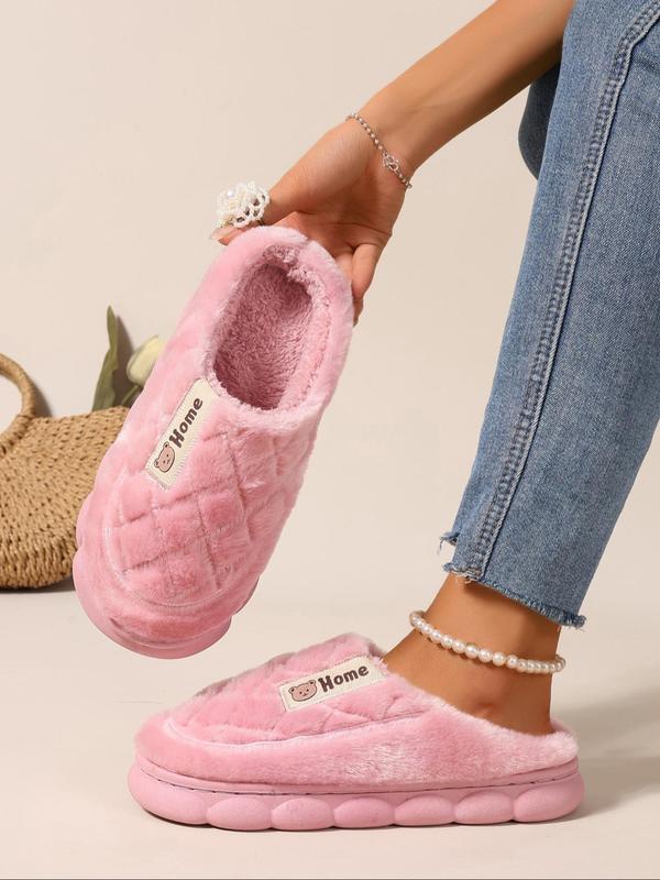 Women's Solid Color Quilted Plush Slippers, Casual Soft Comfortable Home Slippers, Warm Slippers for Indoor & Outdoor Use for Fall & Winter