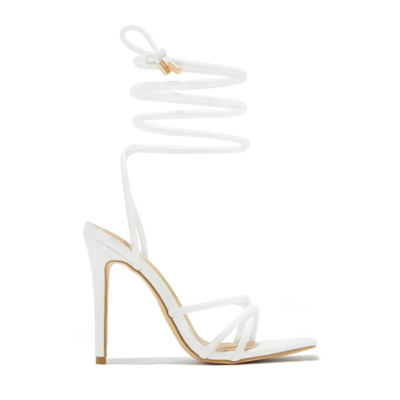 Holly Lace Up Strappy Heels - White