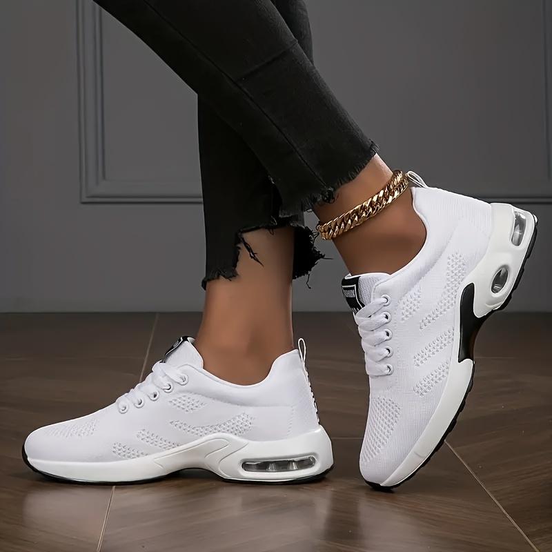 Women's Breathable Mesh Fabric Low Top Fashion Sneakers with Solid Color, Lace-up Closure, Plain Toe, and Comfortable PU Sole - All-Season Casual Sport Shoes Closed Training