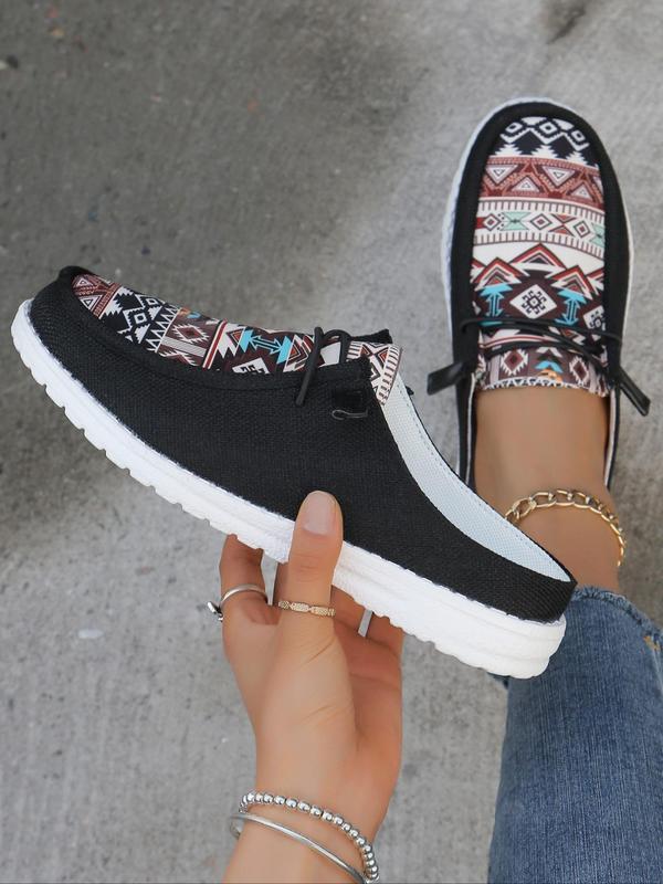 Women's Ethnic Pattern Slip on Low Top Sneakers, Casual Comfortable Lightweight Slip on Popular Summer Sandals, All-match Commuter Shoes for Work & Daily Wear