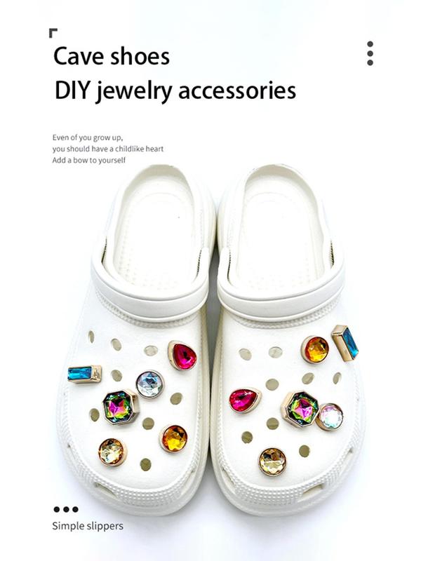 Rhinestone Decorated Water Drop & Geometric Design Shoe Charms, Fashionable Novelty Shoes Decorations for Clogs, Cute Shoes Diy Accessories for Women & Girls