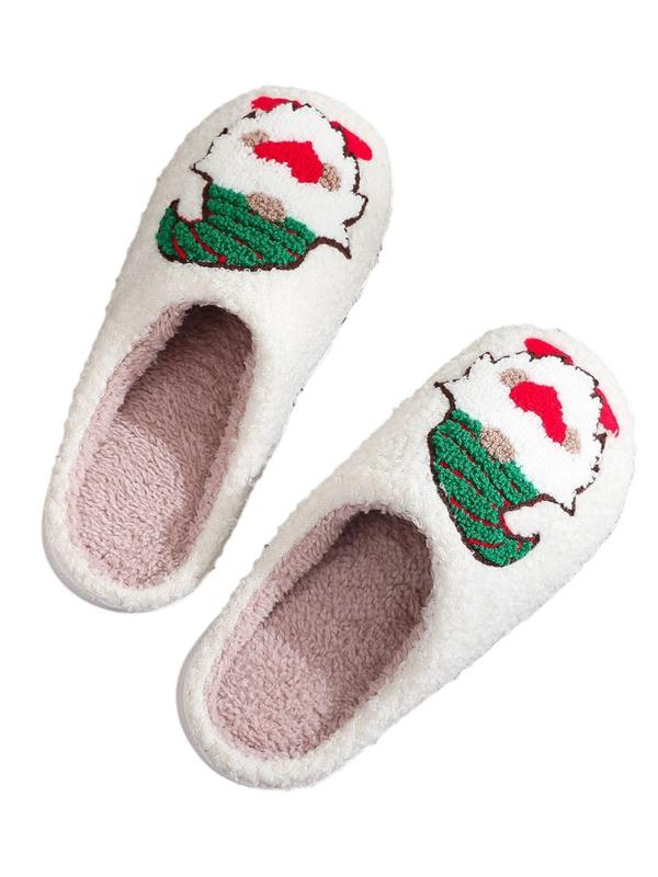 Women's Christmas Themed Santa Claus Pattern Plush Slippers, Teddy Faux Fur Comfortable Home Slippers, Warm Slippers for Indoor & Outdoor Use for Fall & Winter