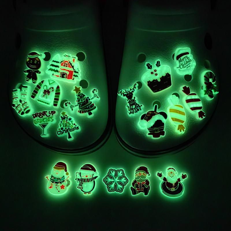 Merry Christmas Jibbitz, Clog Charms, Cute Xmas Shoe Charms, Glow in the dark Jibbitz