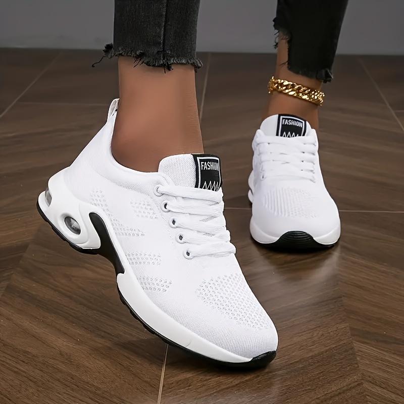 Women's Breathable Mesh Fabric Low Top Fashion Sneakers with Solid Color, Lace-up Closure, Plain Toe, and Comfortable PU Sole - All-Season Casual Sport Shoes Closed Training