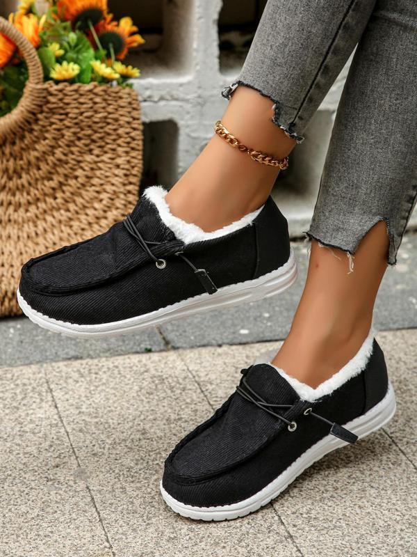 Women's Solid Color Fluffy Lined Warm Shoes, Casual Flat Shoes for Fall & Winter, Female All-match Round Toe Shoes for Daily Wear