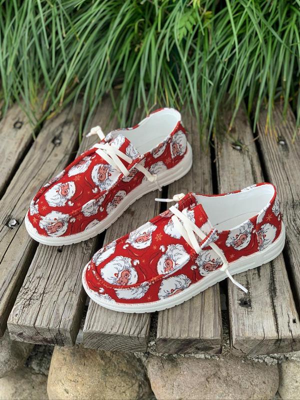 Women's Christmas Themed Santa Claus Pattern Canvas Shoes, Casual Comfortable Round Toe Low Top Sneakers, Female All-match Basic Shoes for Daily Wear