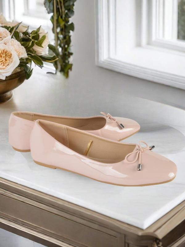 Women's Elegant Solid Color Bow Decor Slip On Flats, Fashion Trendy All-match Square Toe Ballet Shoes For Work & Office