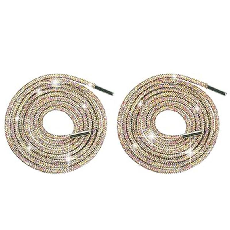 Rhinestone Round Shoe Laces, 2 Counts Crystal Rhinestone Glitter Rope Shoelaces Drawstring Cords Replacement, Party Decoration Accessories