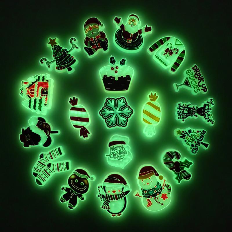 Merry Christmas Jibbitz, Clog Charms, Cute Xmas Shoe Charms, Glow in the dark Jibbitz