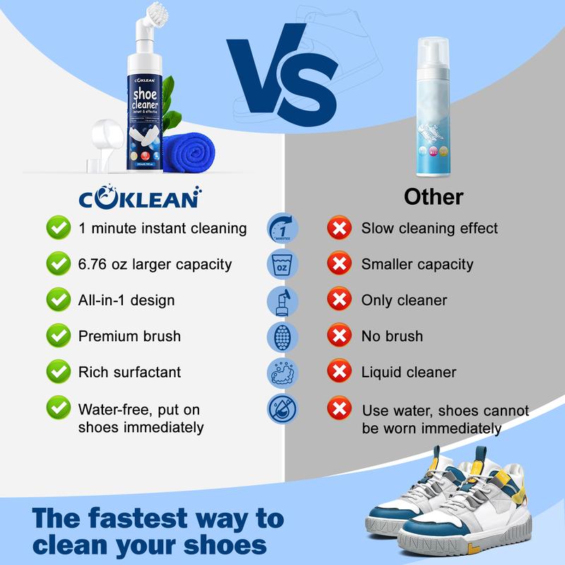 COKLEAN Water-Free Shoe Cleaner, Integrated Brush Design,Quick Cleansing mousse, For Leather, Whites, leather, suede,canvas,Sneakers