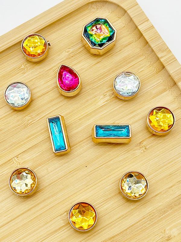 Rhinestone Decorated Water Drop & Geometric Design Shoe Charms, Fashionable Novelty Shoes Decorations for Clogs, Cute Shoes Diy Accessories for Women & Girls